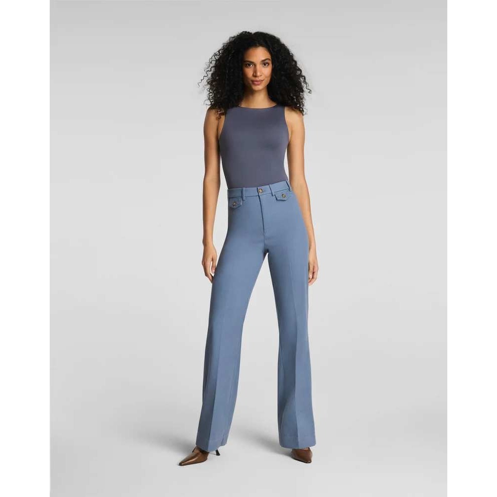 Spanx Stretch Twill Button Pocket Easy Flare Pants Rain Blue 2X New With Tags